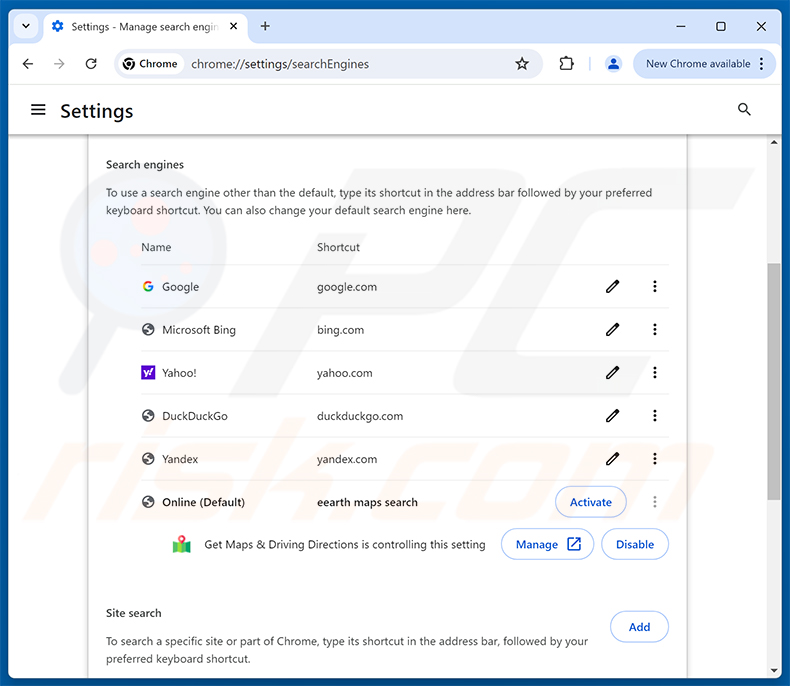 Entfernen von Get Maps & Driving Directions (bestfreemaps.com) aus der Google Chrome-Standardsuchmaschine
