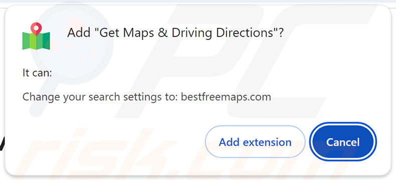 Von Get Maps & Driving Directions (bestfreemaps.com) Browserentführer verlangte Berechtigungen