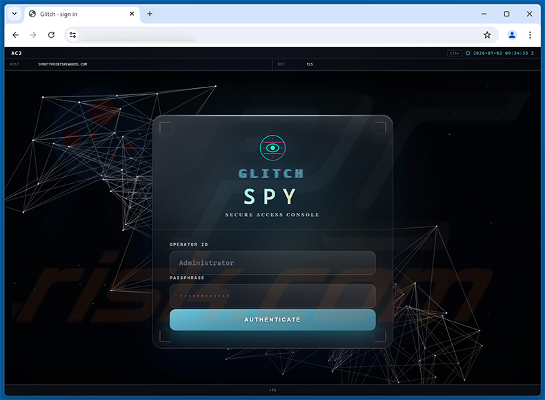 Web-Admin-Panel der Glitch SPY RAT