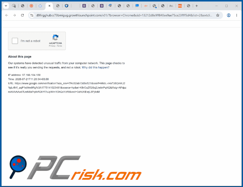 Erscheinungsbild der Website growthlaunchpoint[.]com (GIF)