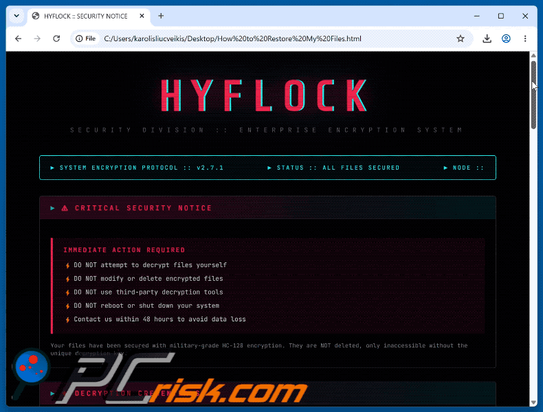 HYFLOCK-Ransomware-Lösegeldforderung (How to Restore My Files.html)