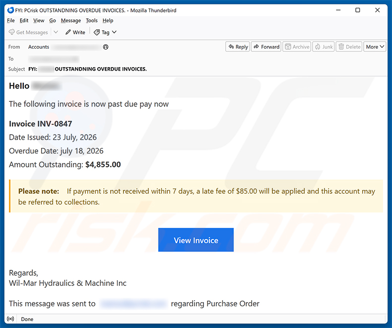 Invoice Is Past Due E-Mail-Betrug Spam-Kampagne