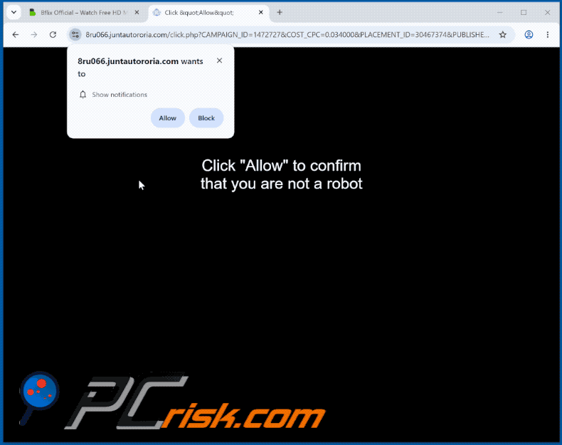 Erscheinungsbild der Website juntautororia[.]com (GIF)