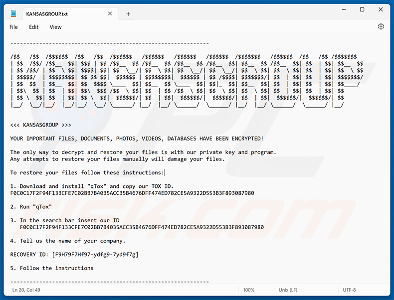 KansasGroup-Ransomware-Textdatei (KANSASGROUP.txt)