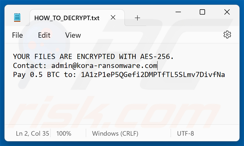 Lösegeldforderung der Kora-Ransomware (HOW_TO_DECRYPT.txt)