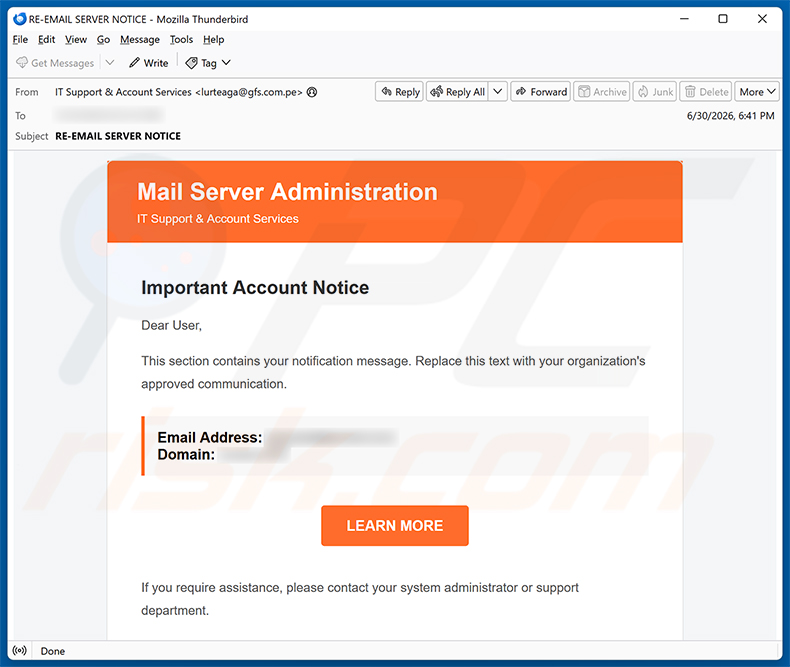 Mail Server Administration Scam E-Mail-Spam-Kampagne