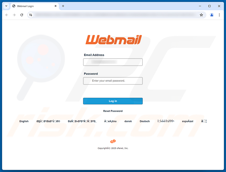 Mail Server Administration Scam Phishing-Seite