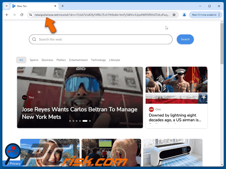 newspulsenow.net Browserentführer, der zu Yahoo weiterleitet (GIF)