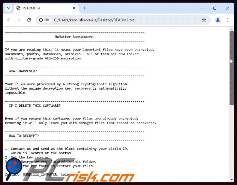 NoMatter-Ransomware-Lösegeldforderung (README.txt)