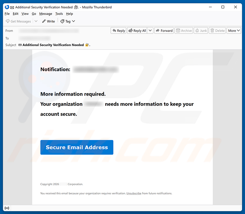 Organization Needs Information To Keep Account Secure E-Mail-Spam-Kampagne