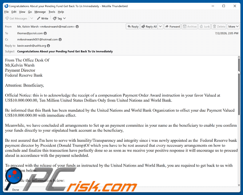 Payment Order Award E-Mail-Betrug (GIF)