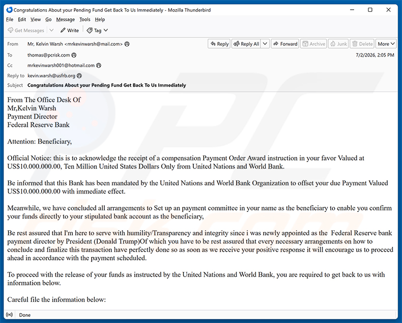 Payment Order Award E-Mail-Spam-Kampagne