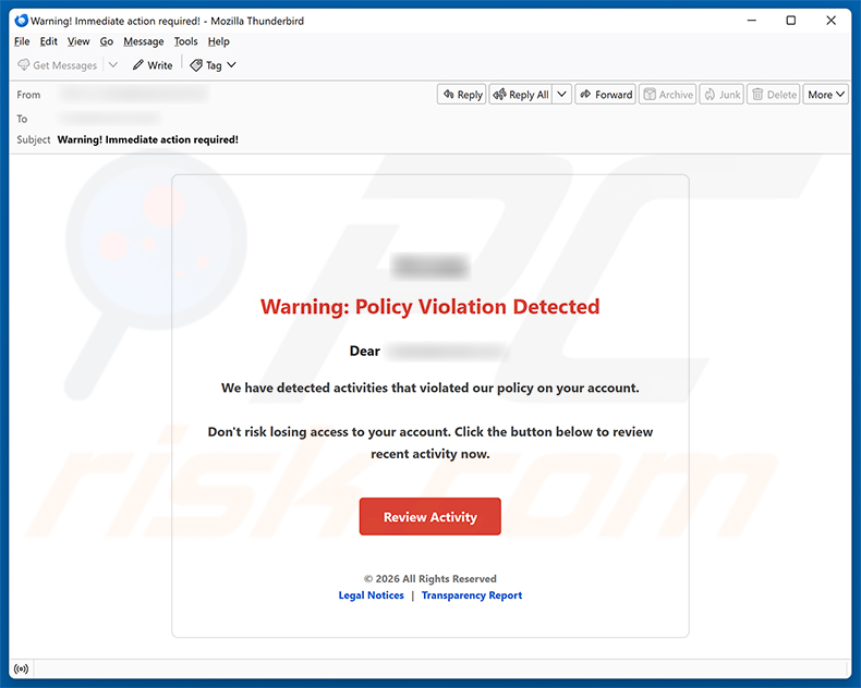 Policy Violation Detected E-Mail-Spam-Kampagne