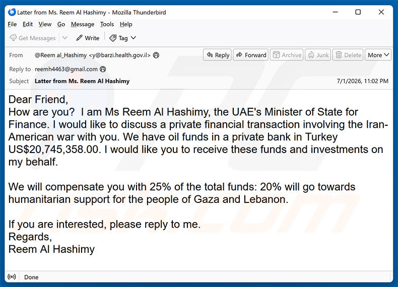 Private Financial Transaction E-Mail-Spam-Kampagne