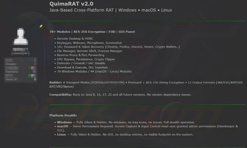 QuimaRAT v2.0 Werbeanzeige
