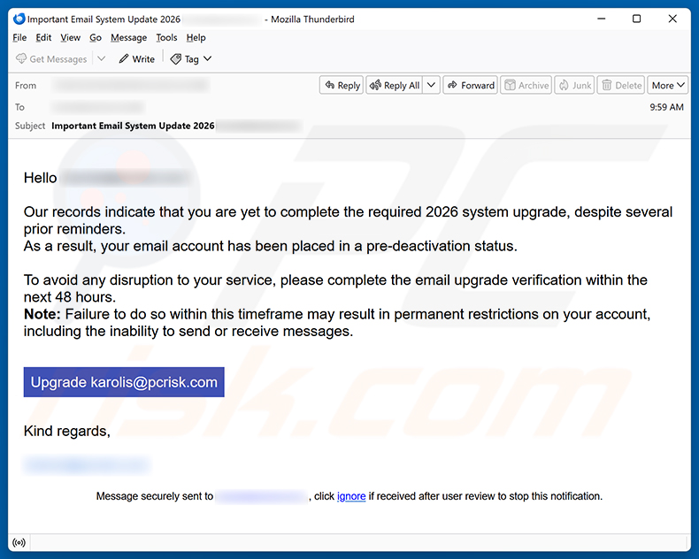 Required System Upgrade E-Mail-Spam-Kampagne