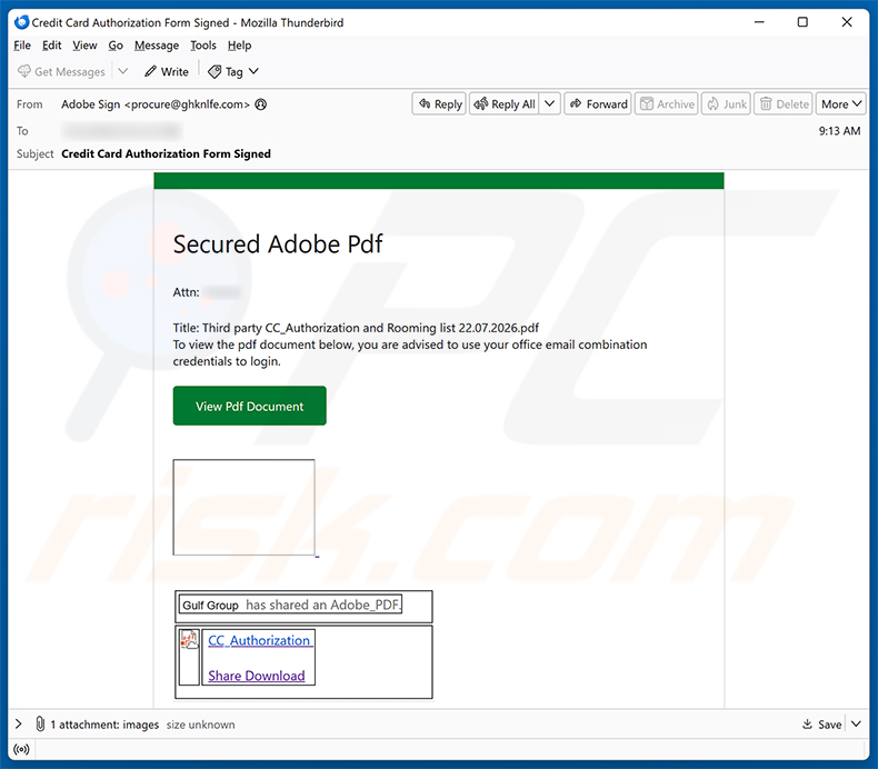 Secure Adobe PDF - Credit Card Authorization E-Mail-Spam-Kampagne