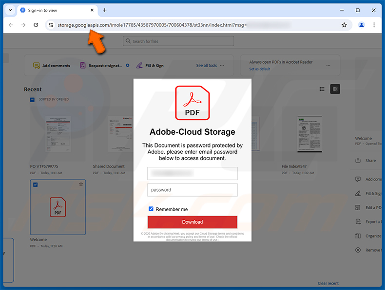 Secure Adobe PDF - Credit Card Authorization Phishing-Seite