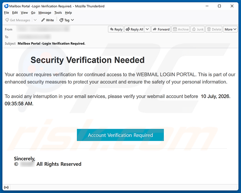 Security Verification Needed E-Mail-Spam-Kampagne
