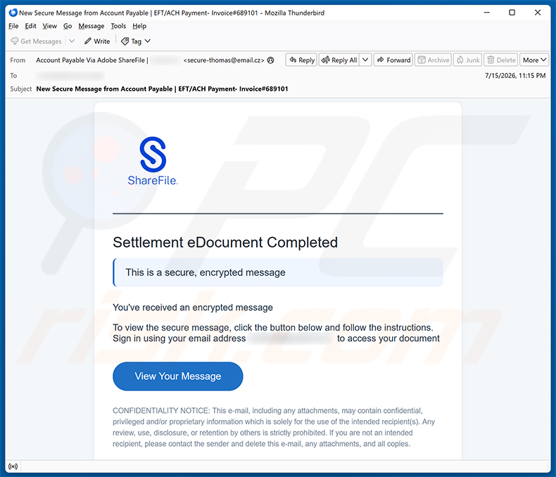 Settlement eDocument Completed E-Mail-Spamkampagne