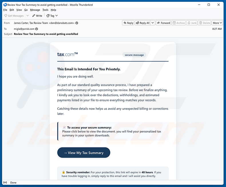 Tax Summary Email Virus Spam-Kampagne