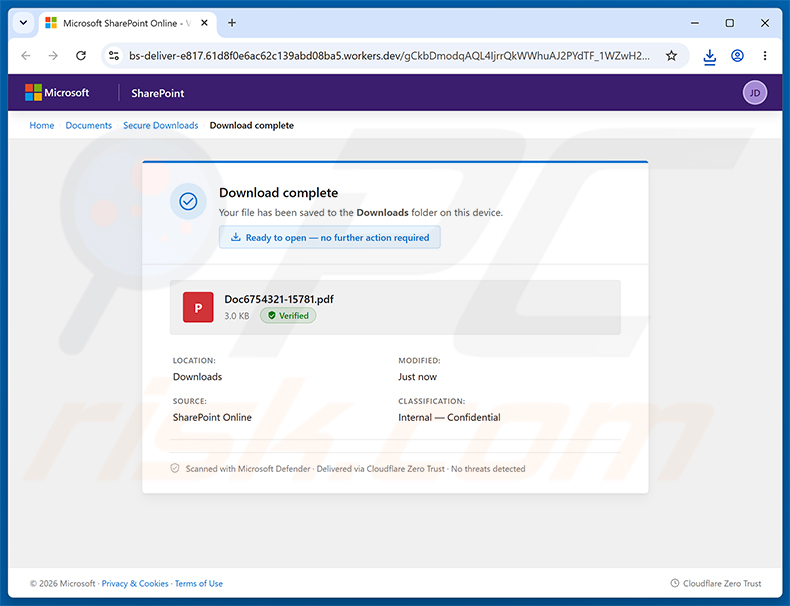 Bösartige Website, die über die Tax Summary Email Virus Spam-Kampagne beworben wird