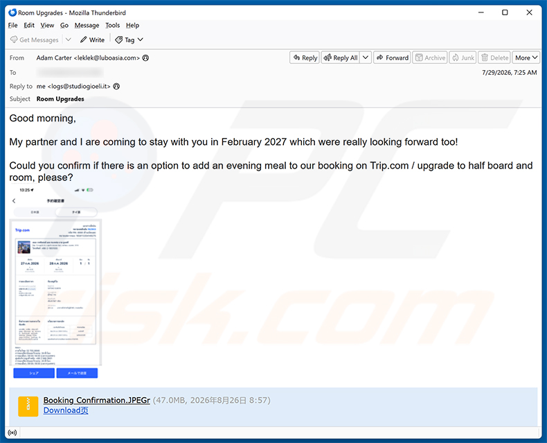 Trip.com Booking Confirmation E-Mail-Spam-Kampagne
