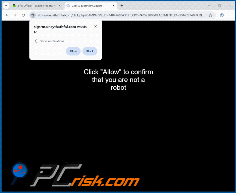 Erscheinungsbild der uncythathfal[.]com-Website (GIF)