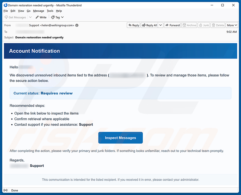 Unresolved Inbound Items Email Scam E-Mail-Spam-Kampagne