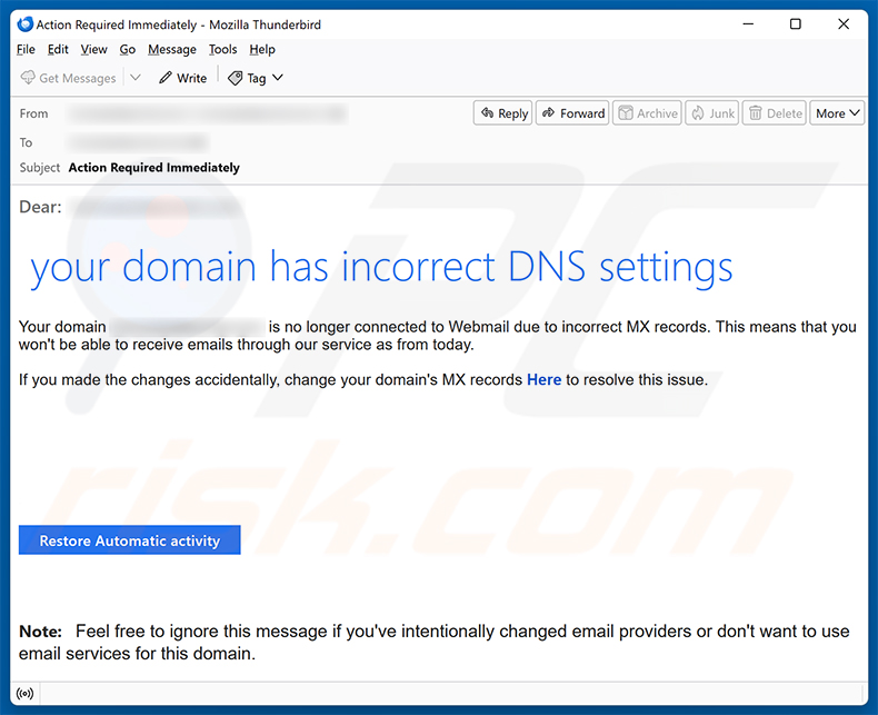 Your Domain Has Incorrect DNS Settings E-Mail-Spam-Kampagne