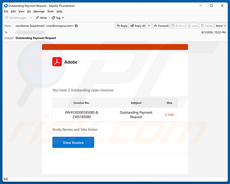 Adobe - Outstanding Invoices Email Virus Spam-Kampagne per E-Mail