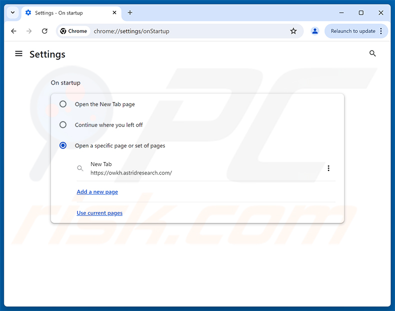 Entfernen von astridresearch.com von der Google Chrome-Startseite