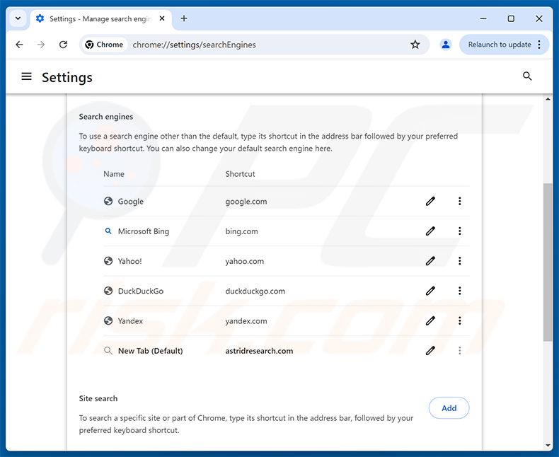 Entfernen von astridresearch.com aus der Google Chrome-Standardsuchmaschine