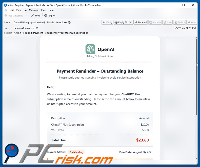 ChatGPT Payment Reminder Betrugs-E-Mail (GIF)