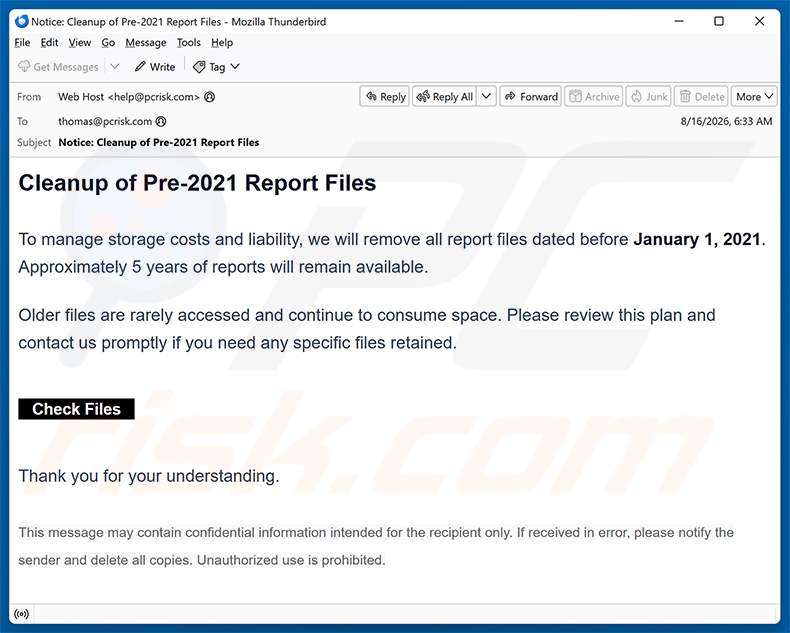 Cleanup Of Pre-2021 Report Files E-Mail-Betrug Spam-Kampagne
