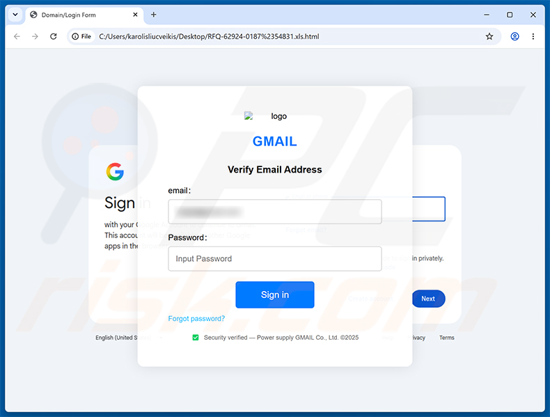 Confirmation Of Request For Quotation (RFQ) E-Mail-Betrug Phishing-Seite