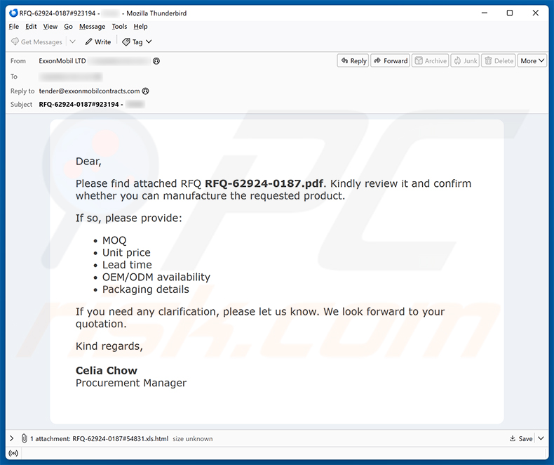 Confirmation Of Request For Quotation (RFQ) E-Mail-Betrug Spam-Kampagne