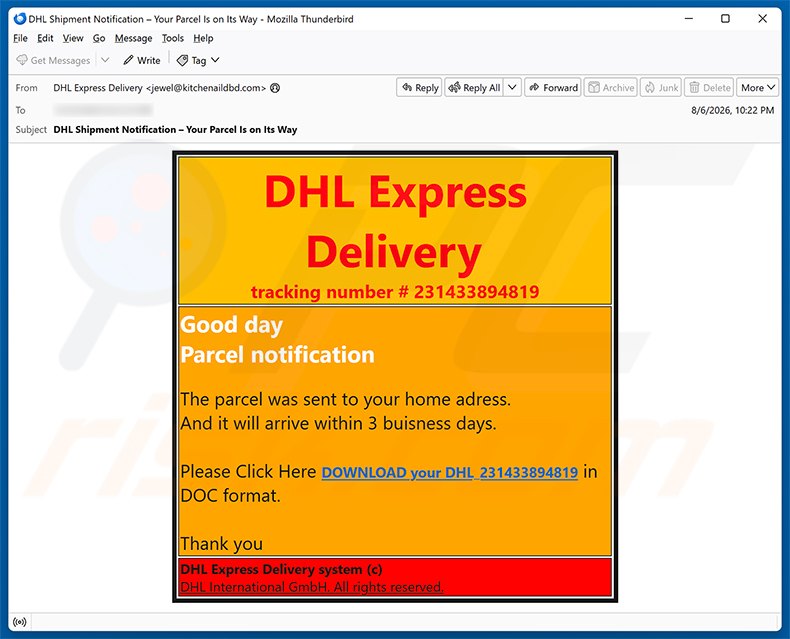 DHL Express - Parcel Sent To Your Home Address E-Mail-Betrug
