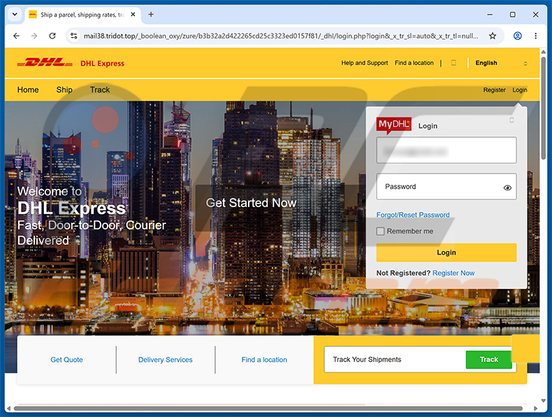 DHL Express - Parcel Sent To Your Home Address E-Mail-Betrug Phishing-Seite