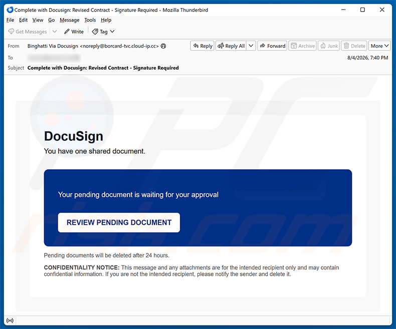 DocuSign Document Is Waiting For Your Approval E-Mail-Betrug Spam-Kampagne