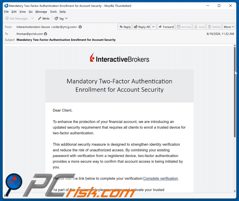 Interactive Brokers Two-Factor Authentication Betrugs-E-Mail (GIF)