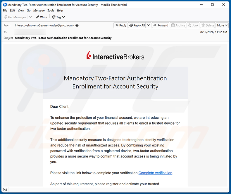 Interactive Brokers Two-Factor Authentication Email Scam Spam-Kampagne