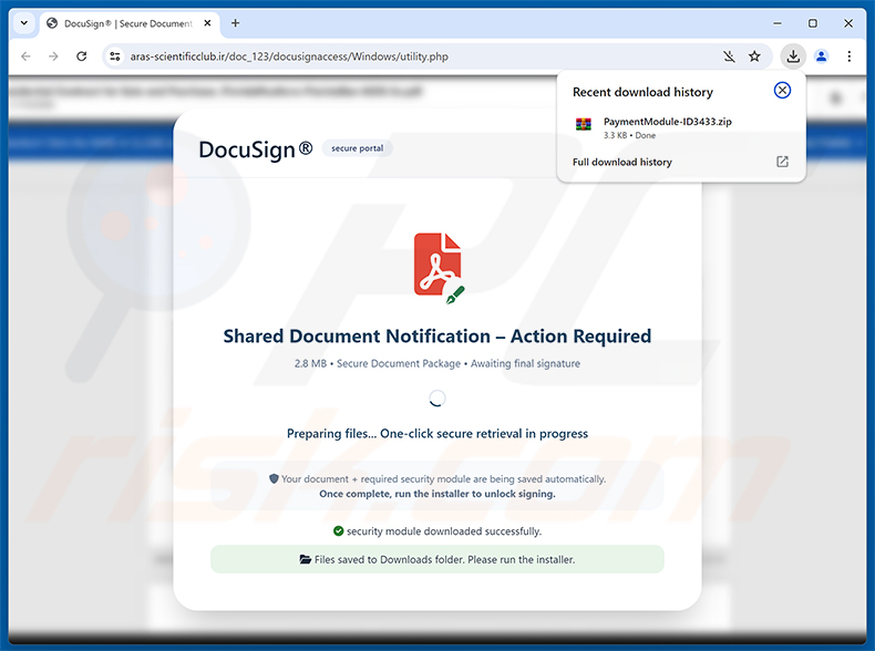 Schädliche Website, die über die Intuit QuickBooks - Vendor Payment Notice E-Mail-Virus Spam-Kampagne beworben wird