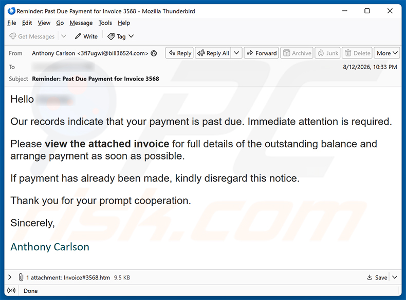 Invoice Payment Is Past Due E-Mail-Betrug Spam-Kampagne