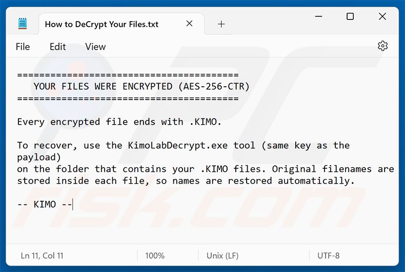 Lösegeldforderung der KIMO-Ransomware (How to DeCrypt Your Files.txt)