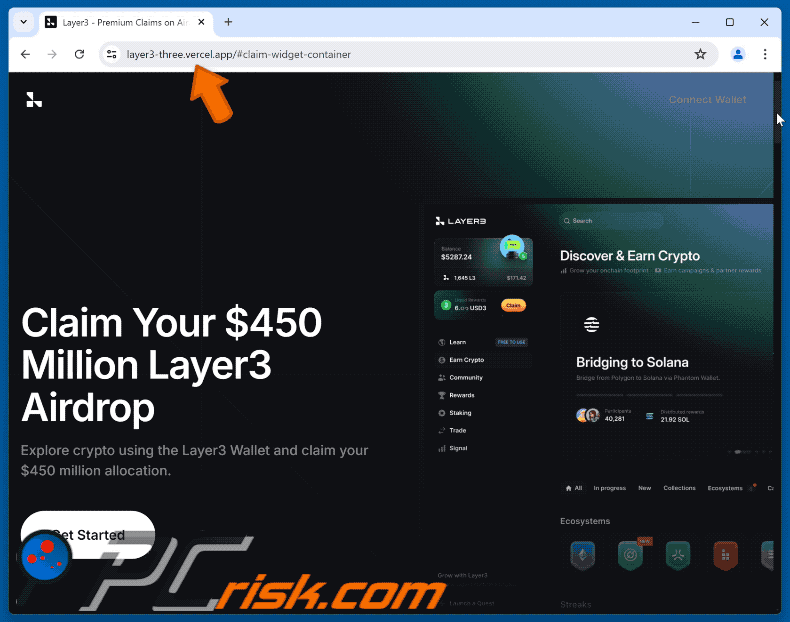 Gefälschte Layer3-Website, die als Krypto-Drainer fungiert