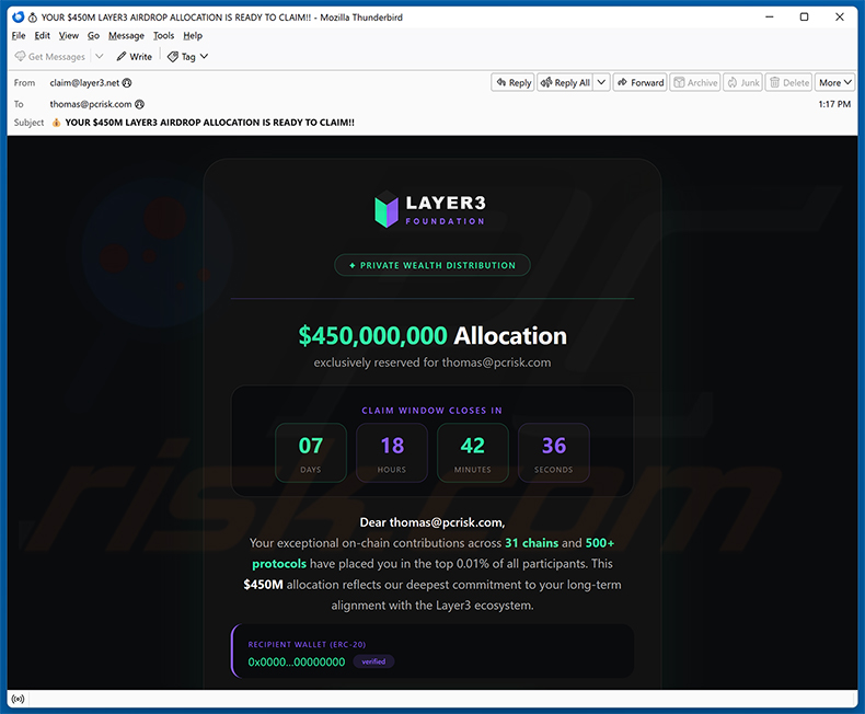 Layer3 Airdrop E-Mail-Betrug Spam-Kampagne