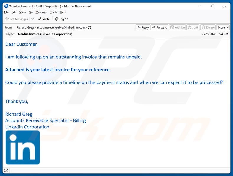 LinkedIn - Outstanding Invoice E-Mail-Betrug