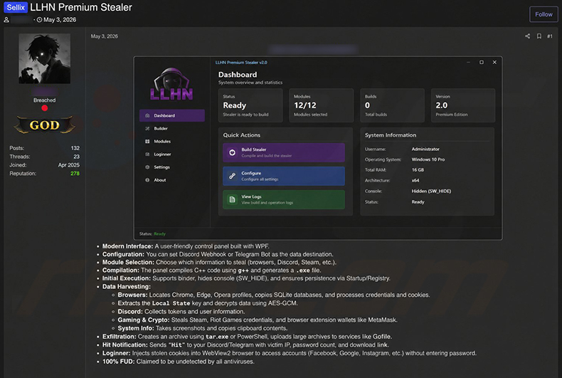 LLHN Stealer wird in Hackerforen beworben