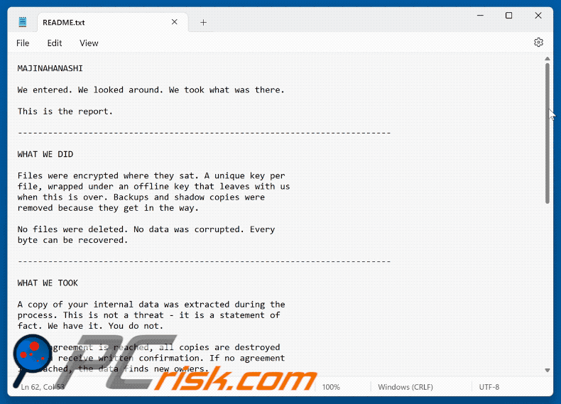 MAJINAHANASHI-Ransomware-Textdatei (README.txt)